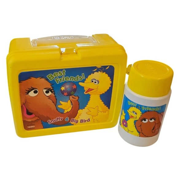 Sesame Street Snuffy and Big Bird Thermos Lunchbox Yellow Vintage 2001 NOS - Picture 1 of 16